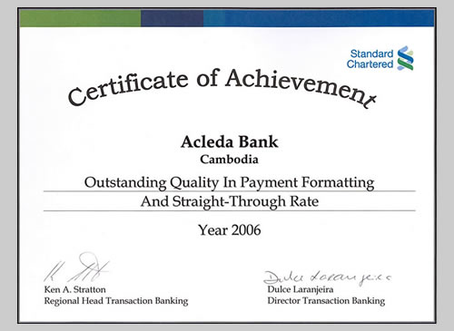 Certificate of Achievement from Standard Chartered Bank