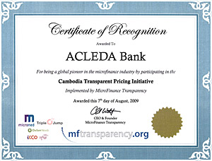 Certificate of recognition from MFTransparency