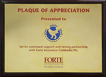 A Plaque of Appreciation from Forte Insurance