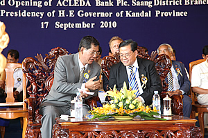H.E. PHAY Bunchhoeun, Deputy Governor of Kandal Province and Mr. IN Channy, President & CEO of ACLEDA Bank Plc.