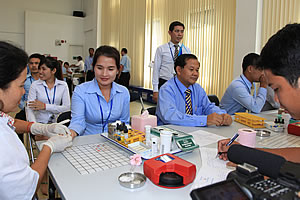 Mrs. SOK Sophea, SVP & Head of Marketing Division, as well as management and staff at all levels of ACLEDA Bank are being checked for blood donation