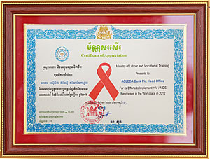 Certificate of Appreciation for the Effort to Implement HIV/AIDS in 2012